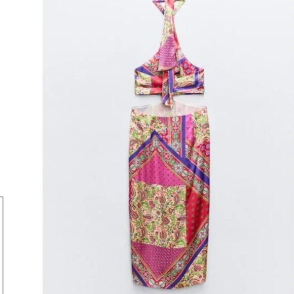 Zara paisley twisted high slit dress knotted - Picture 6 of 6